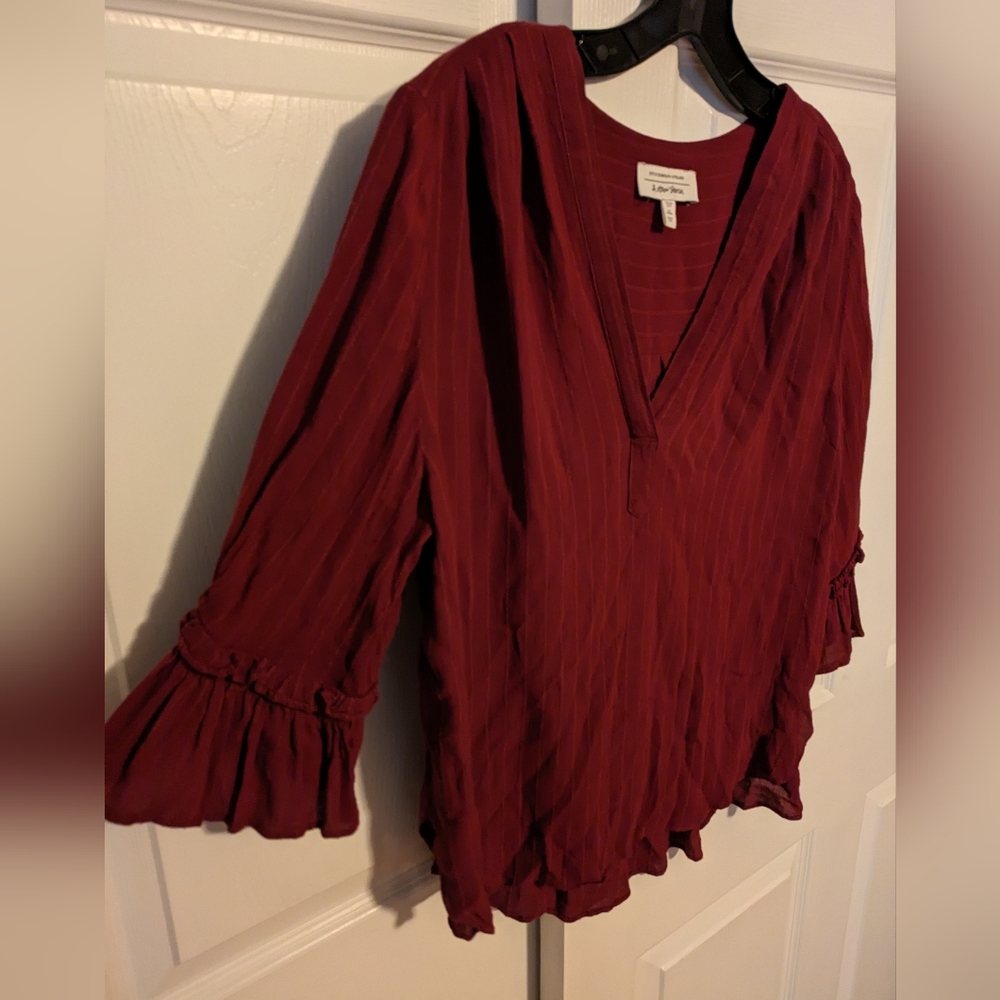 & Other Stories Burgundy Blouse With Ruffled Sleeves, Sz 8